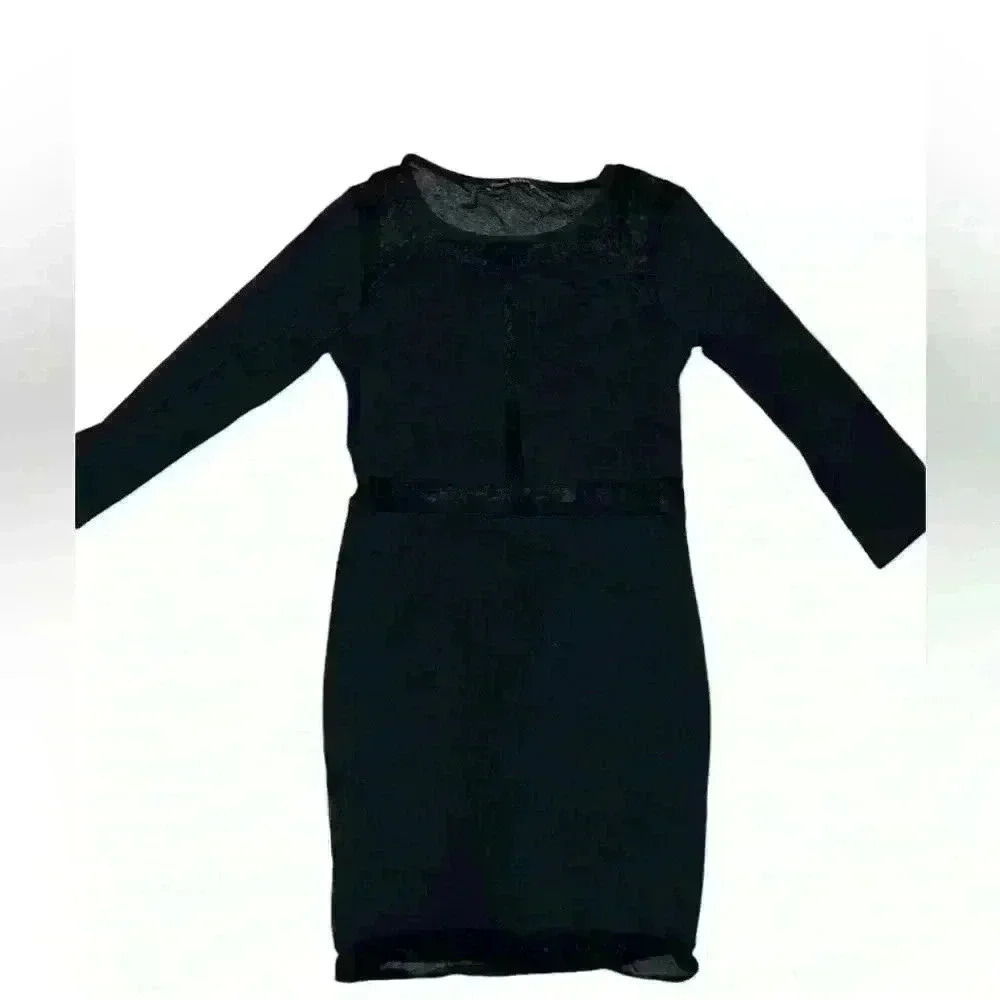 donna mizani black Sz m Sheer Mesh Long Sleeve Office Siren Crew Neck